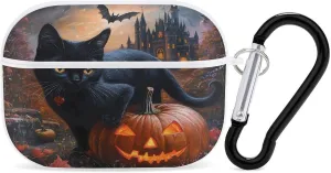 Halloween Pumpkin Black Cat Castle Earbud Case Bluetooth Headphone Case Full Protective Case with Keychain Compatible with Airpods Pro White-Style