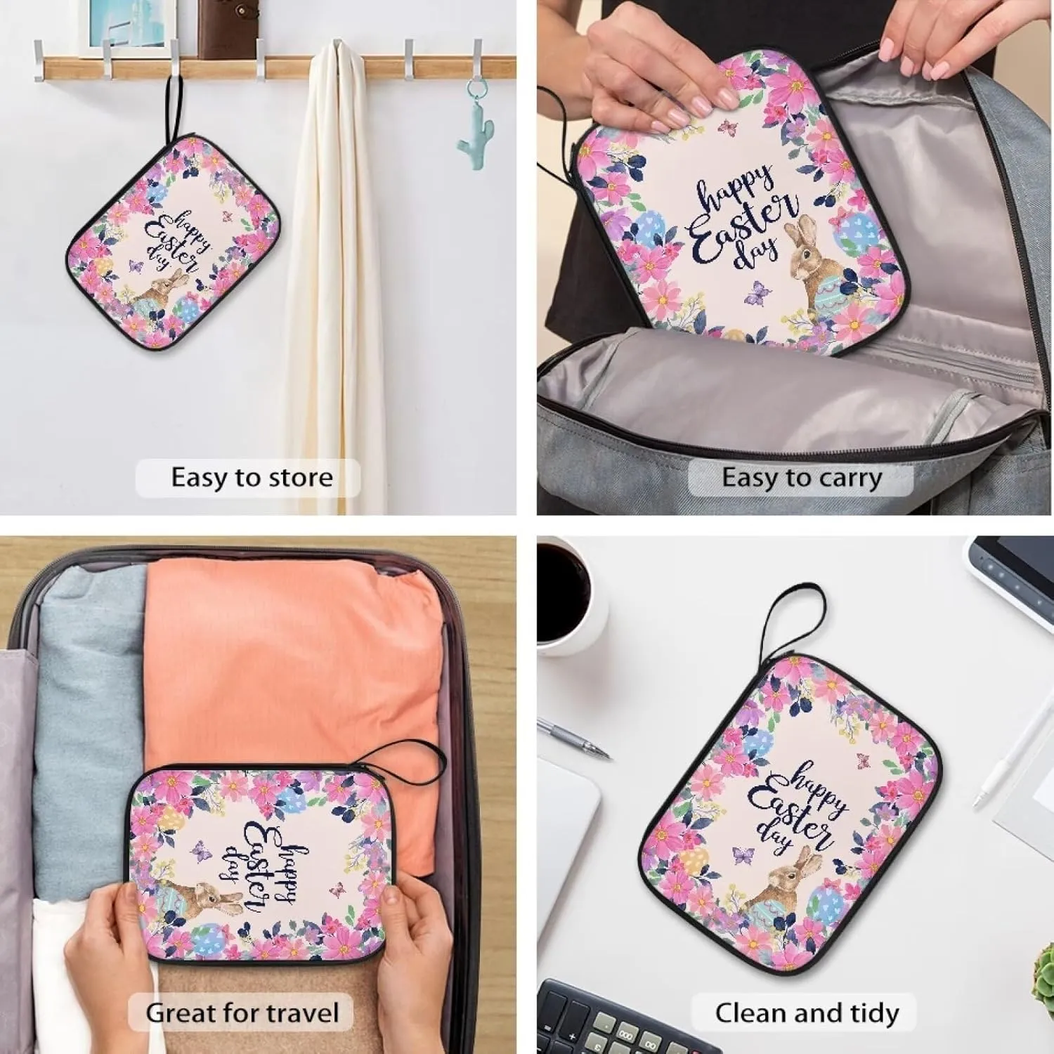 Happy Easter Watch Bands Storage Bag Hold Up to 12 Watch Straps Not Slip Travel Watch Straps Storage Organizer and Holder with Handle, Carrying Case for Smartwatch Accessories (Bag Only)