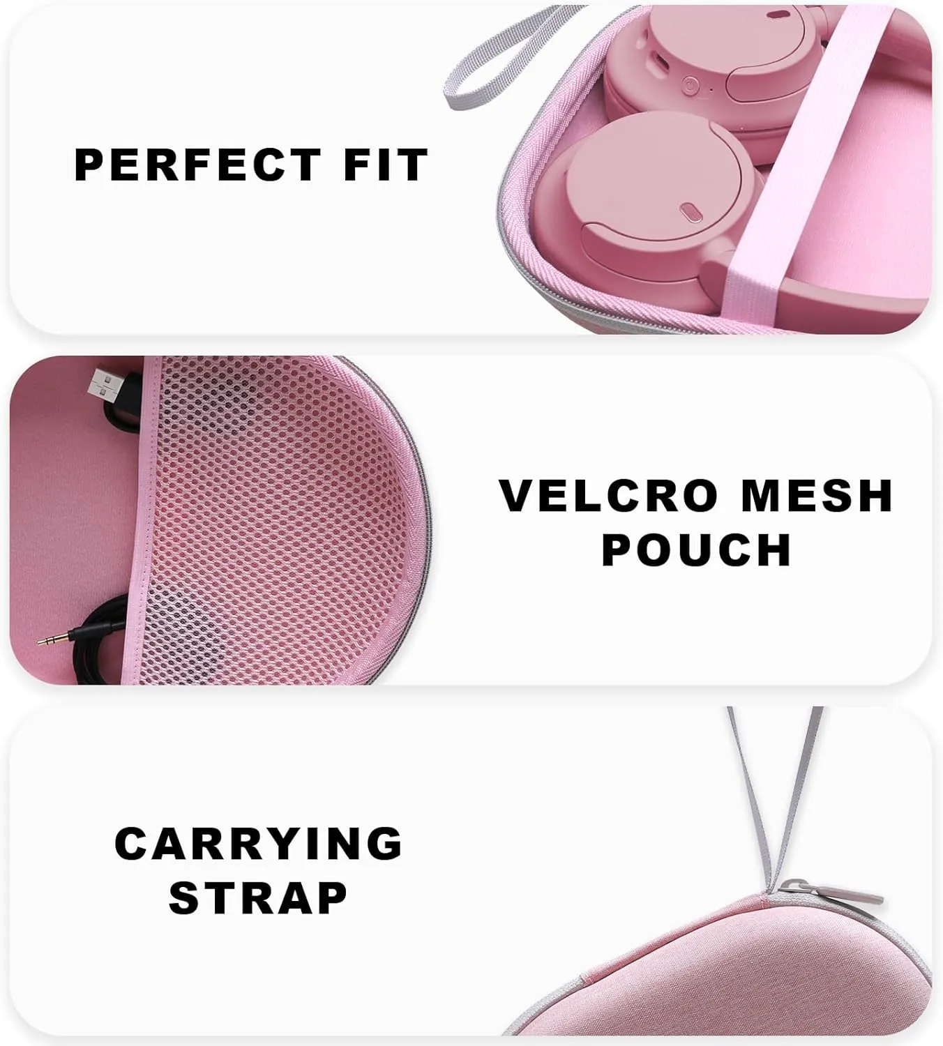 Hard Case Compatible with Sony WH-CH720N, WH-CH520, WH-1000XM4, WH-1000XM5, ULT WEAR Noise Canceling Headphones, Pink Travel Storage Bag