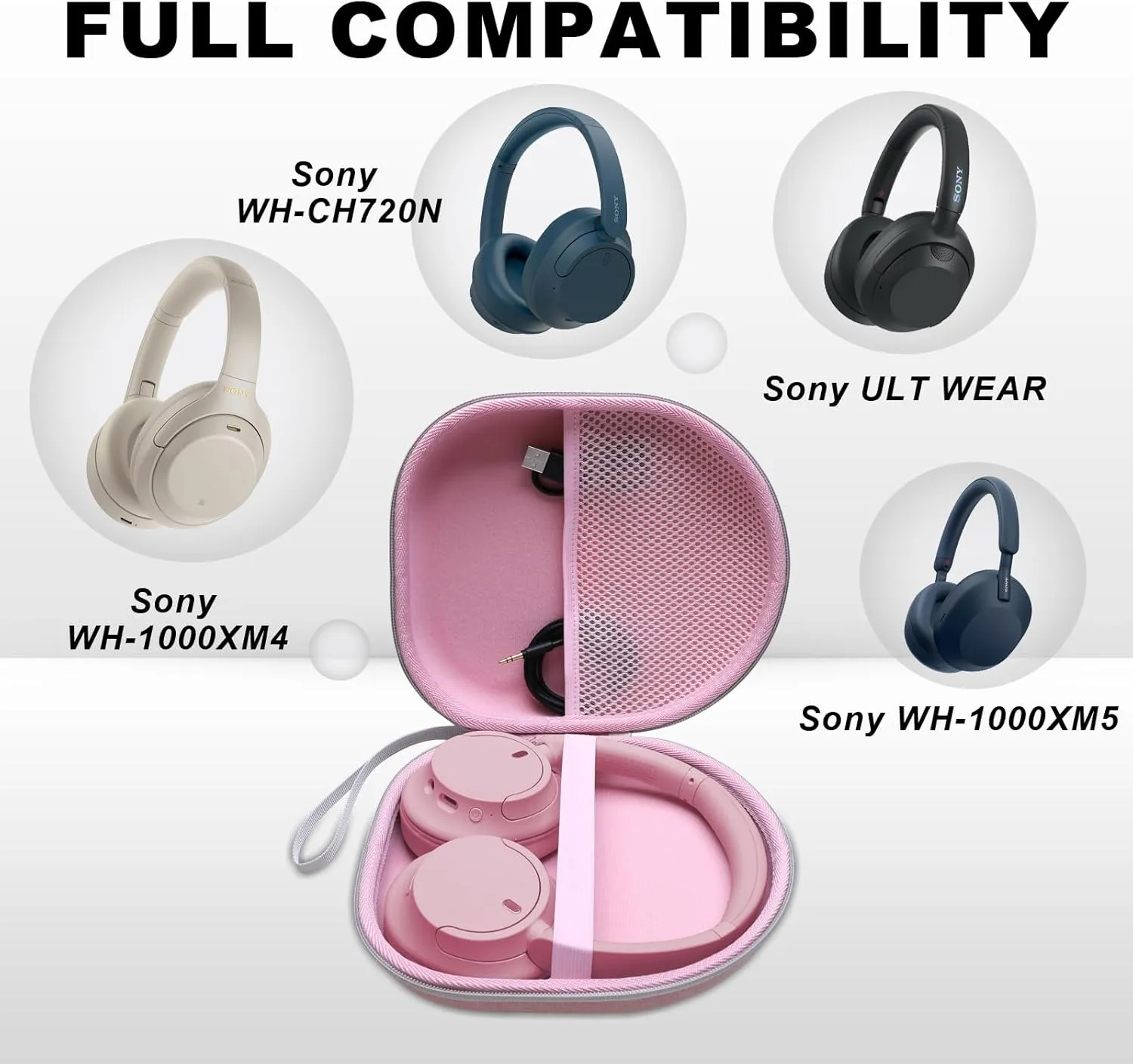 Hard Case Compatible with Sony WH-CH720N, WH-CH520, WH-1000XM4, WH-1000XM5, ULT WEAR Noise Canceling Headphones, Pink Travel Storage Bag