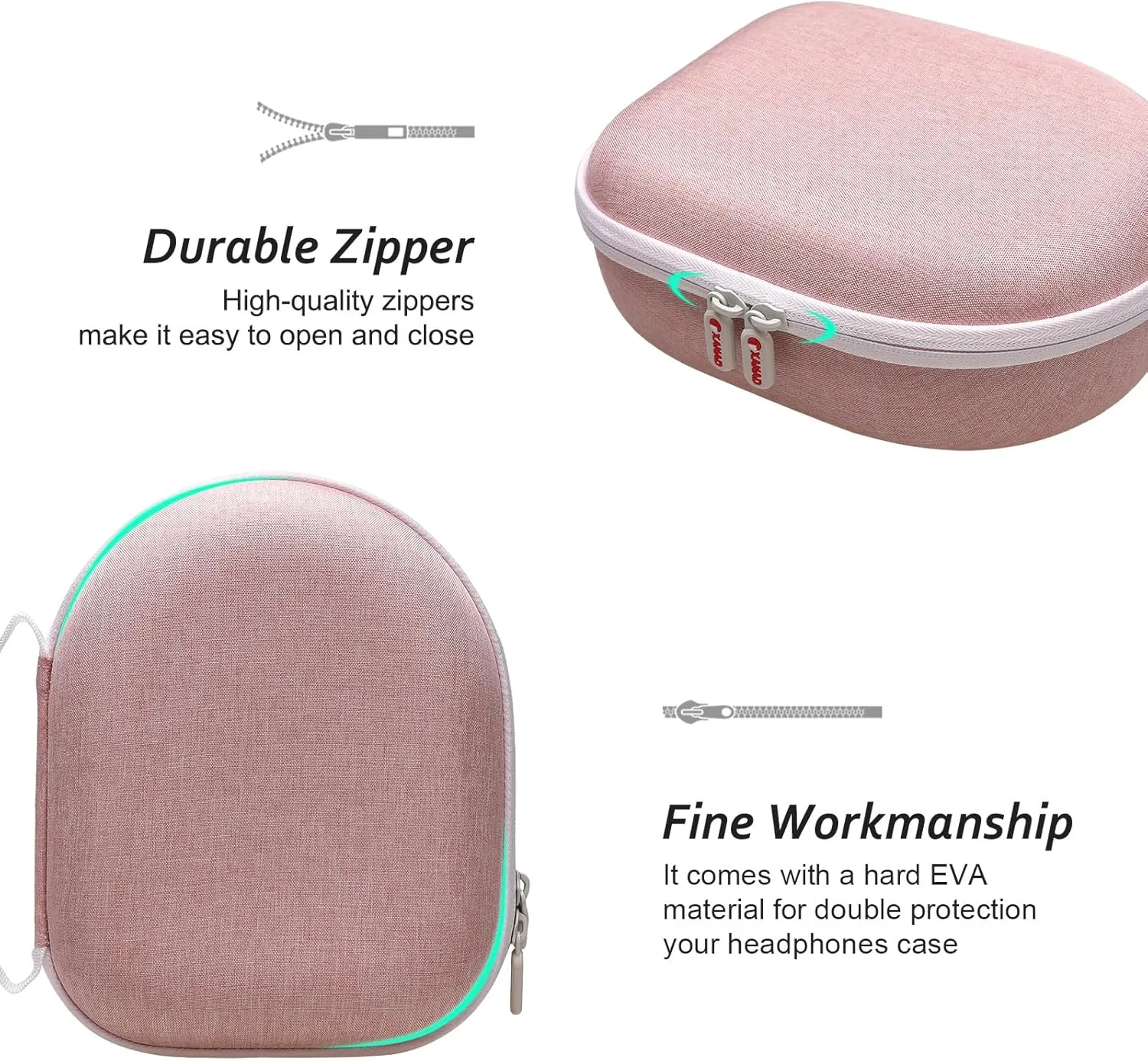 Headphone Headset Case for Beats, Sony, Raycon, JBL, OneOdio, TOZO, SteelSeries, Jabra, Audio-Technica & Sennheiser HeadphonesOuter Pink Inner Pink