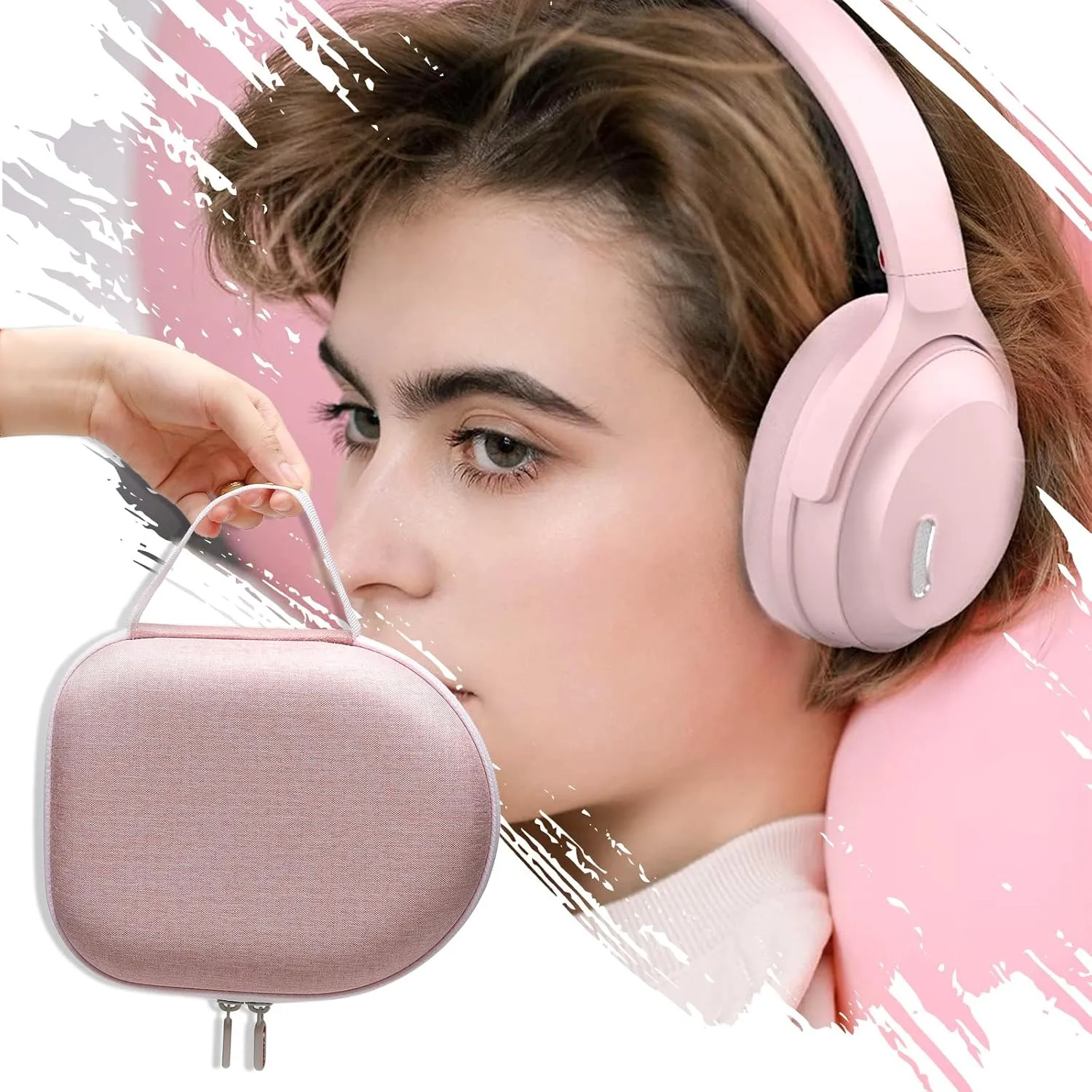 Headphone Headset Case for Beats, Sony, Raycon, JBL, OneOdio, TOZO, SteelSeries, Jabra, Audio-Technica & Sennheiser HeadphonesOuter Pink Inner Pink
