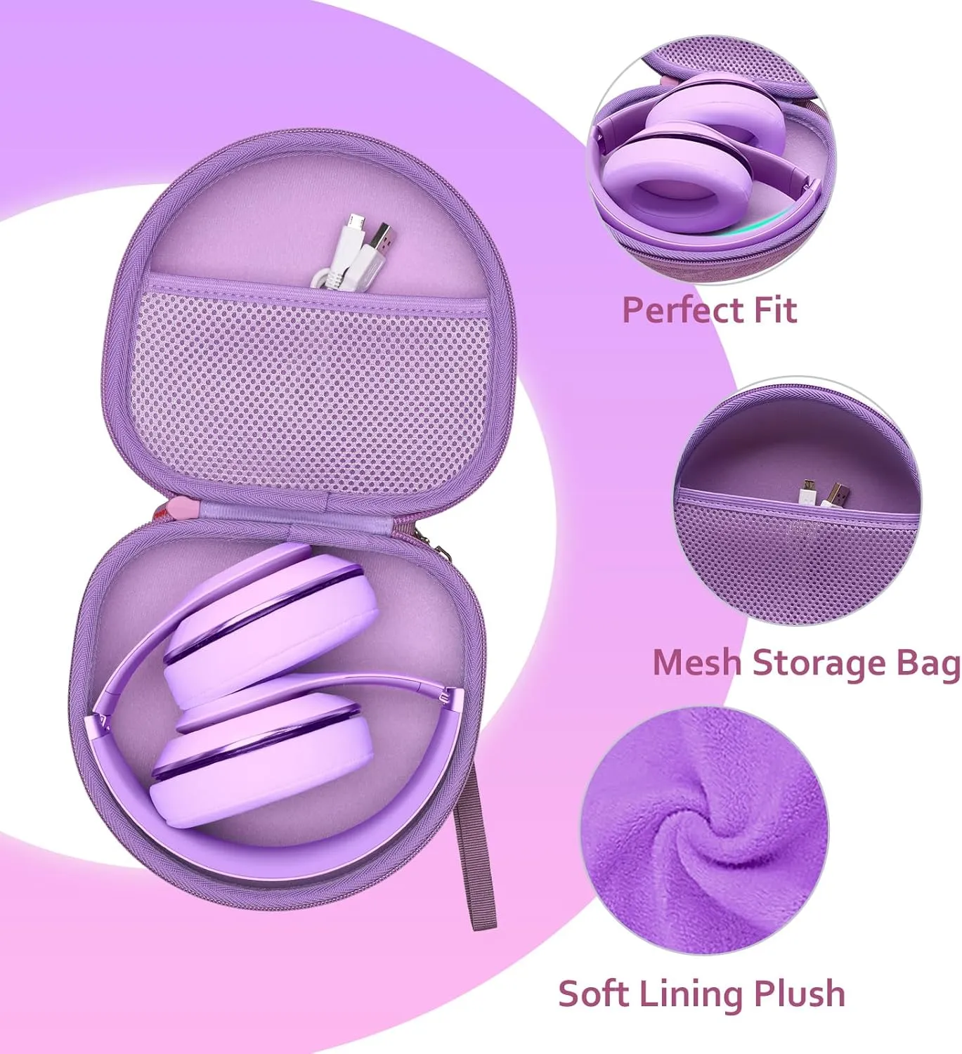 Headphone Headset Case for Beats/JBL/JLab/TOZO/BERIBES/Picun/KVIDIO Noise Cancelling Over-Ear Foldable Headphones (Purple)