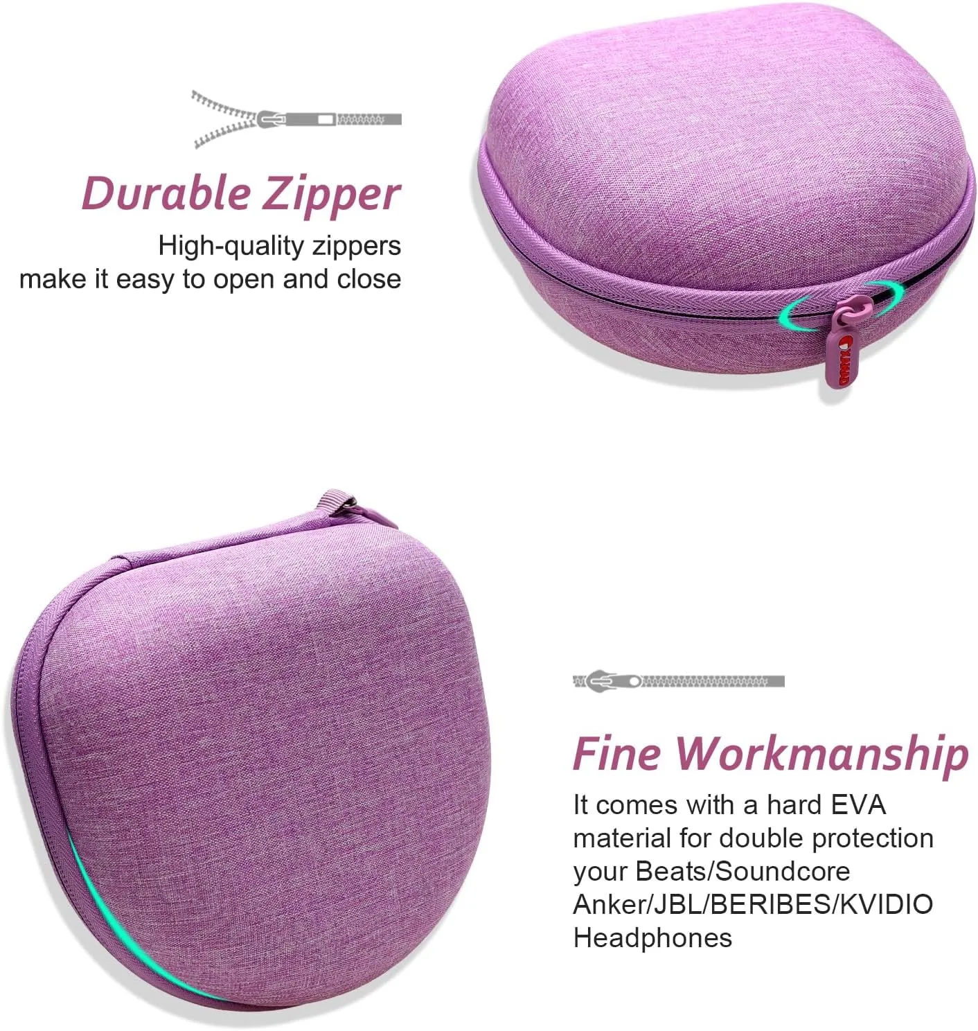 Headphone Headset Case for Beats/JBL/JLab/TOZO/BERIBES/Picun/KVIDIO Noise Cancelling Over-Ear Foldable Headphones (Purple)
