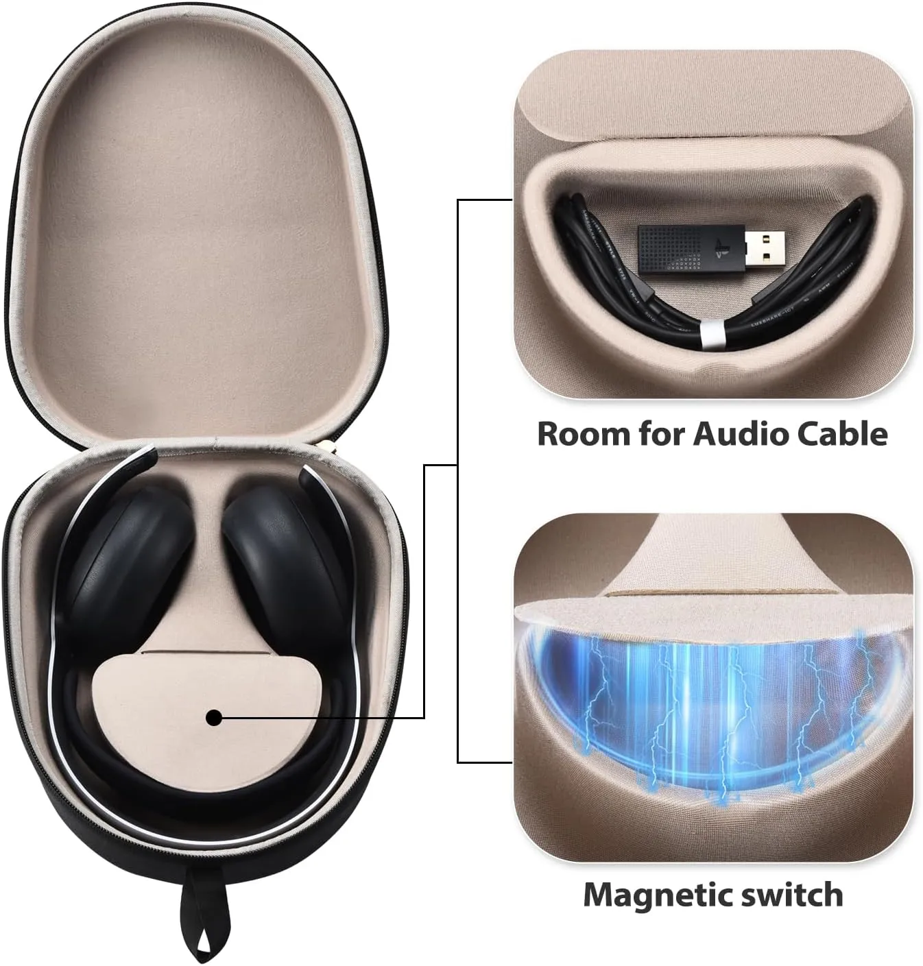 Headphones Case for Sony Pulse Elite Wireless Headset Storage Case for Sony Headset Wireless Easy to Carry Portable Headset Travel Bag (Black)