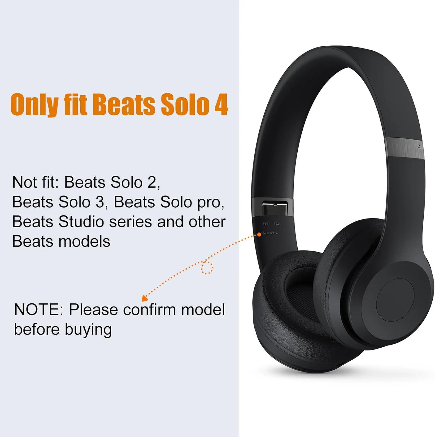 HiFan Replacement Ear Pads for Beats Solo 4 Headphones, Comfort Durable Protein Leather Cushions Replacement Kit Soft Slow Rebound Memory Foam Ear Covers, 2 Pieces (Black)
