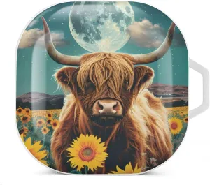 Highland Cow Sunflower Earbud Case PC Hard Shockproof Headphone Case Earphone Case Compatible with Samsung Galaxy Buds Live White-Style