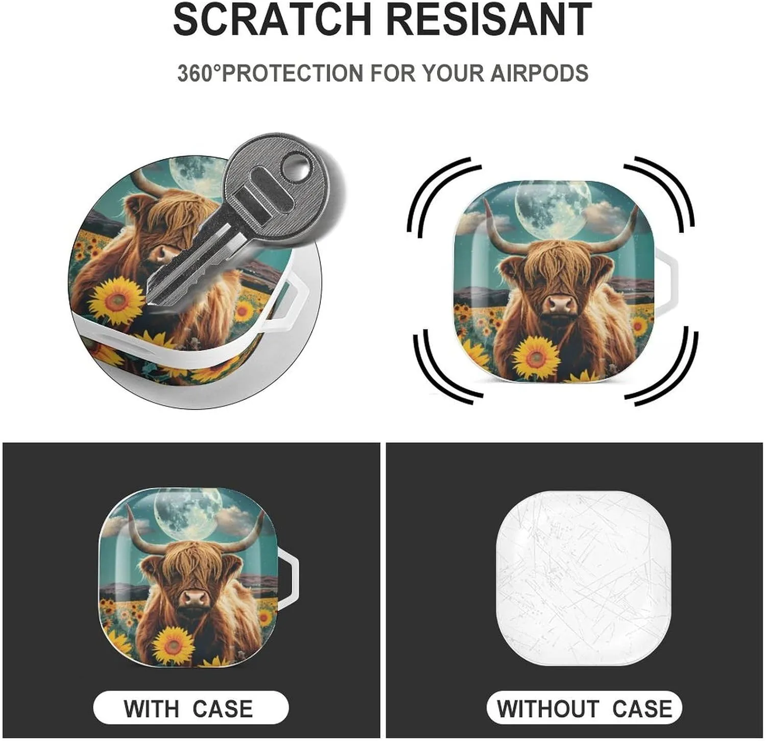 Highland Cow Sunflower Earbud Case PC Hard Shockproof Headphone Case Earphone Case Compatible with Samsung Galaxy Buds Live White-Style