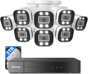 Hiseeu 5MP Wired Security Camera System,3K 8CH Surveillance DVR,3TB HDD,8pcs 5MP Home CCTV Cameras with Audio,Smart Dual Light,AI Human Vehicle Detection for Home Outdoor Indoor Security
