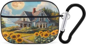 House Sunflower Earbud Case Bluetooth Headphone Case Full Protective Case with Keychain Compatible with Airpods Pro Black-Style