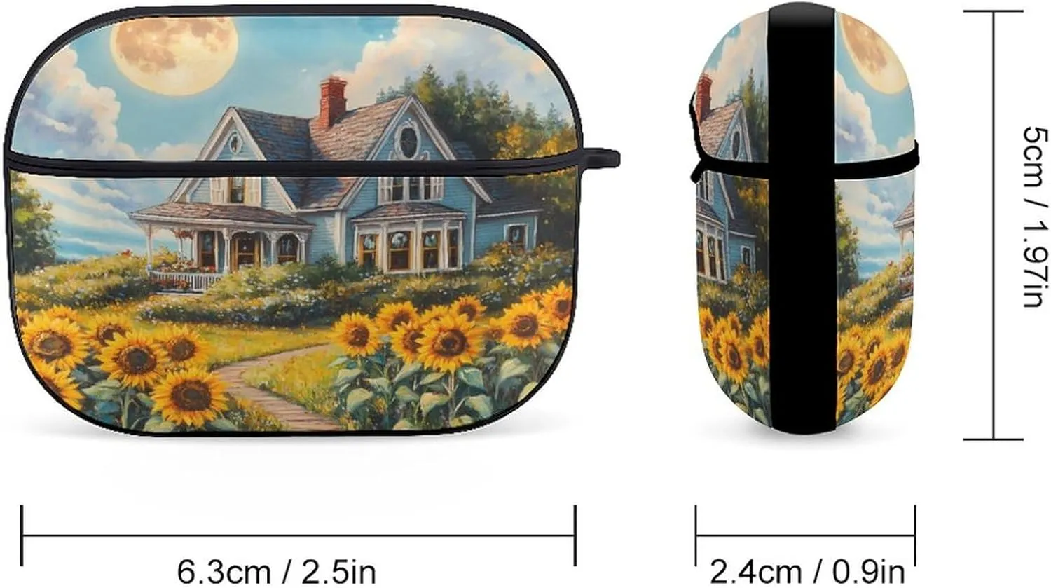 House Sunflower Earbud Case Bluetooth Headphone Case Full Protective Case with Keychain Compatible with Airpods Pro Black-Style