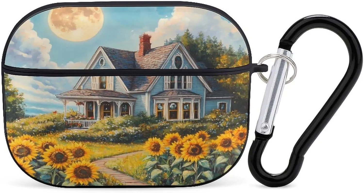 House Sunflower Earbud Case Bluetooth Headphone Case Full Protective Case with Keychain Compatible with Airpods Pro Black-Style