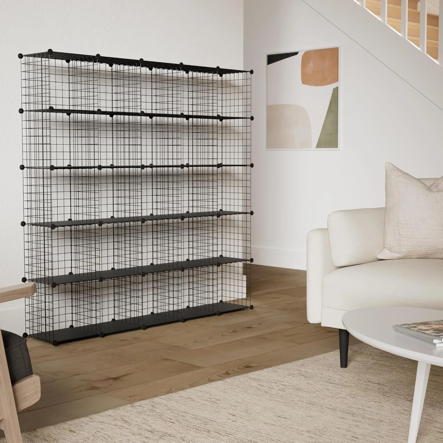 HUBSON Wire Cube Storage Organizer, Book/Toy/Craft/Potted Plants and petCloset Organizers and Storage Shelves, 25-Cube Freely Combinable Metal Grids Storage Shelf,Black Plus Iron
