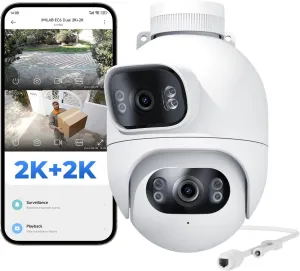 IMILAB EC6 Dual Plug in Security Camera Outdoor: 2K 2K Dual Outdoor Cameras for Home Security, Wired 24/7 Recording Cam, 360 View Surveillance WiFi Cam, Motion-Activated Spotlight, Color Night Vision