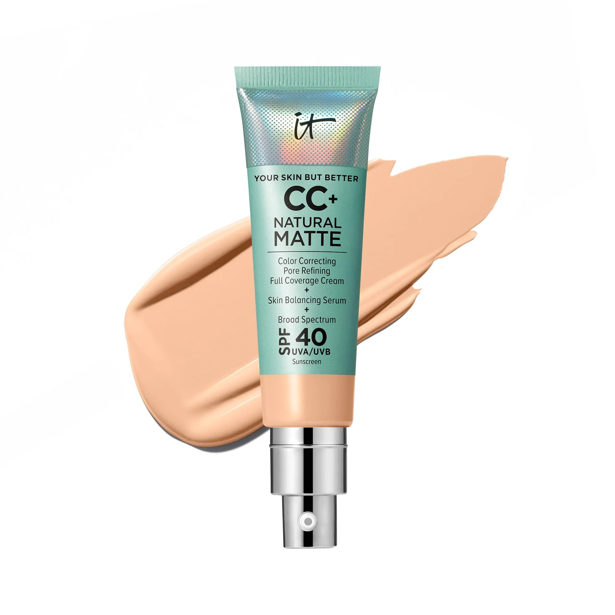 IT Cosmetics CC  Cream Natural Matte Foundation with SPF 40 - Shine-Reducing & Long-Wear Full Coverage Foundation For Oily Skin - With Hyaluronic Acid - Fragrance Free & Non-Comedogenic - 1.08 fl oz