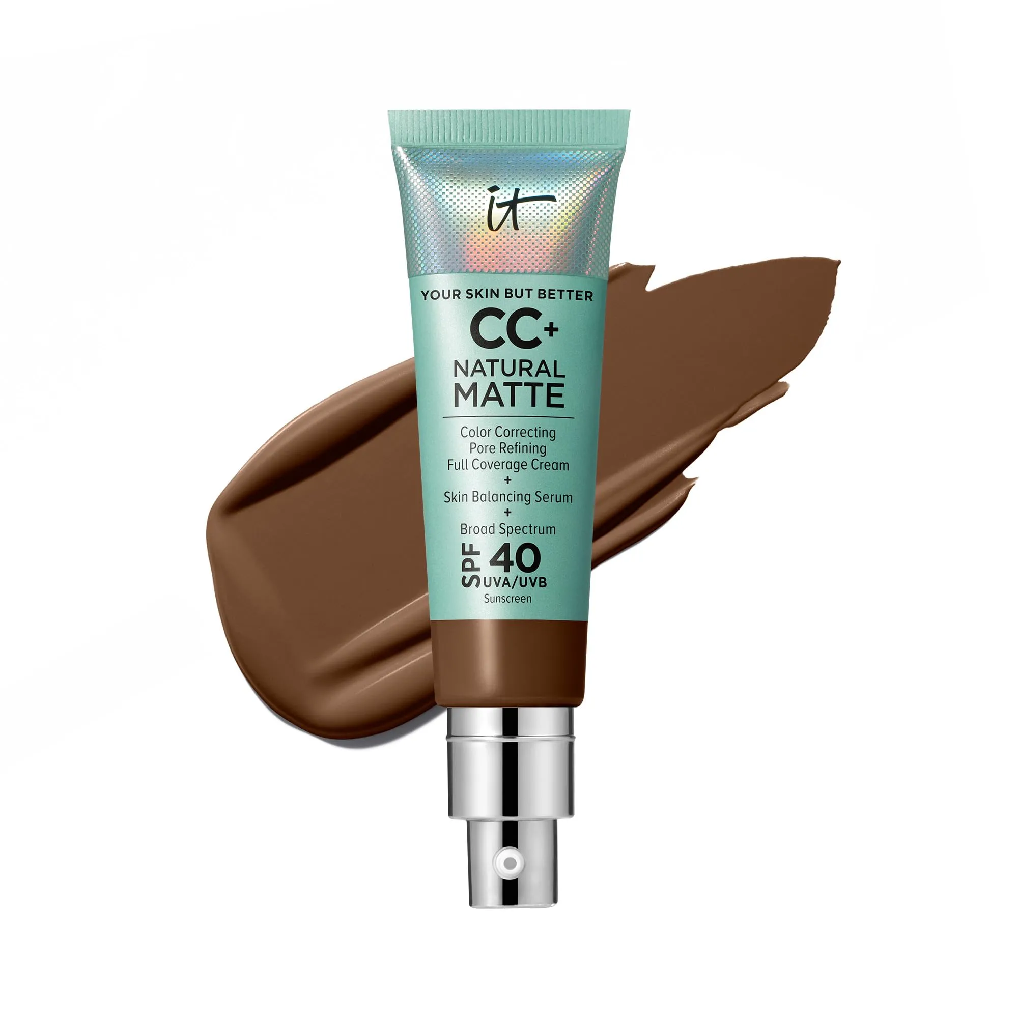 IT Cosmetics CC  Cream Natural Matte Foundation with SPF 40 - Shine-Reducing & Long-Wear Full Coverage Foundation For Oily Skin - With Hyaluronic Acid - Fragrance Free & Non-Comedogenic - 1.08 fl oz
