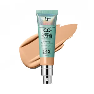 IT Cosmetics CC  Cream Natural Matte Foundation with SPF 40 - Shine-Reducing & Long-Wear Full Coverage Foundation For Oily Skin - With Hyaluronic Acid - Fragrance Free & Non-Comedogenic - 1.08 fl oz