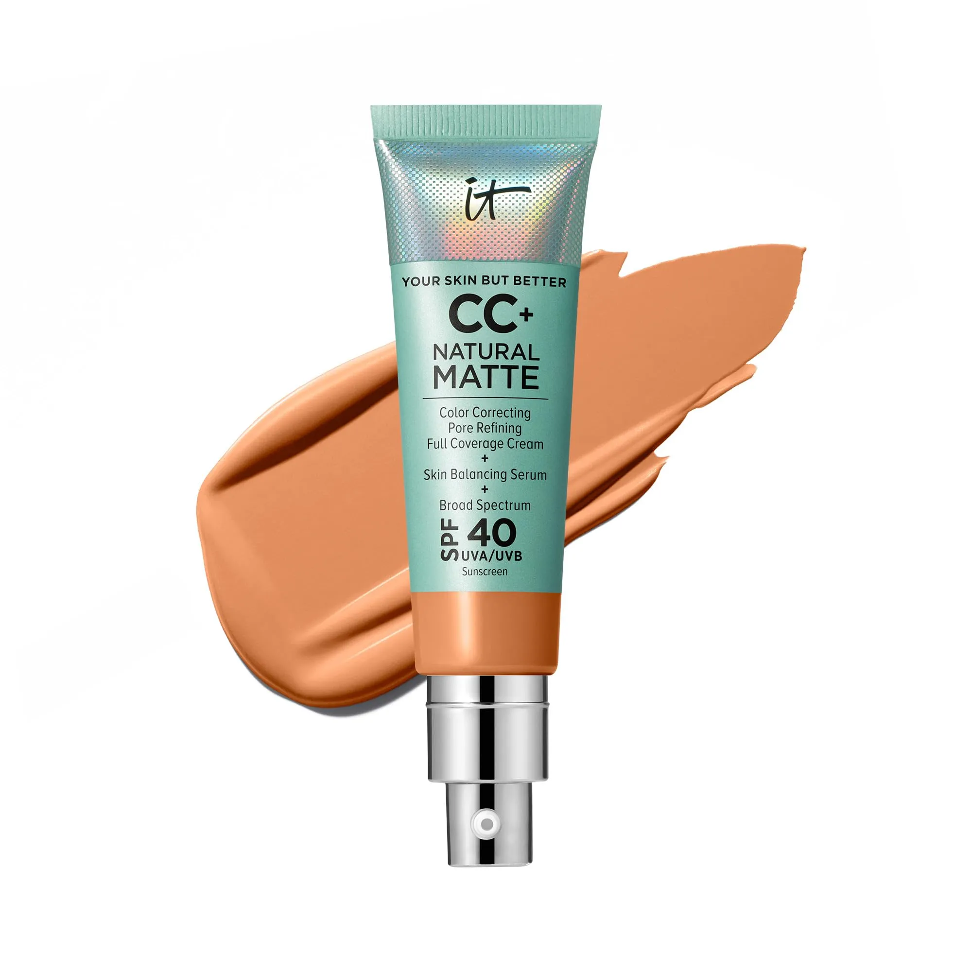 IT Cosmetics CC  Cream Natural Matte Foundation with SPF 40 - Shine-Reducing & Long-Wear Full Coverage Foundation For Oily Skin - With Hyaluronic Acid - Fragrance Free & Non-Comedogenic - 1.08 fl oz