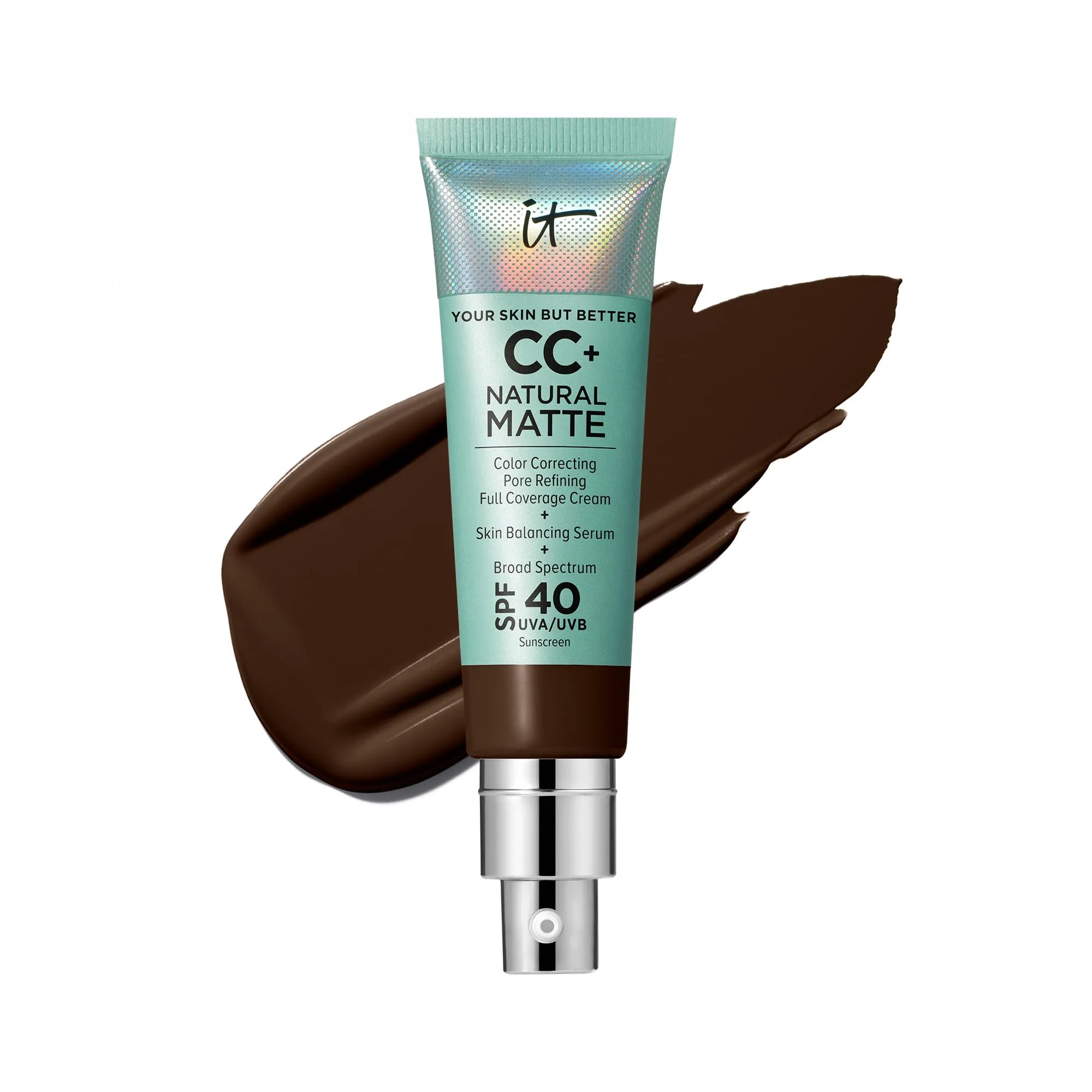 IT Cosmetics CC  Cream Natural Matte Foundation with SPF 40 - Shine-Reducing & Long-Wear Full Coverage Foundation For Oily Skin - With Hyaluronic Acid - Fragrance Free & Non-Comedogenic - 1.08 fl oz