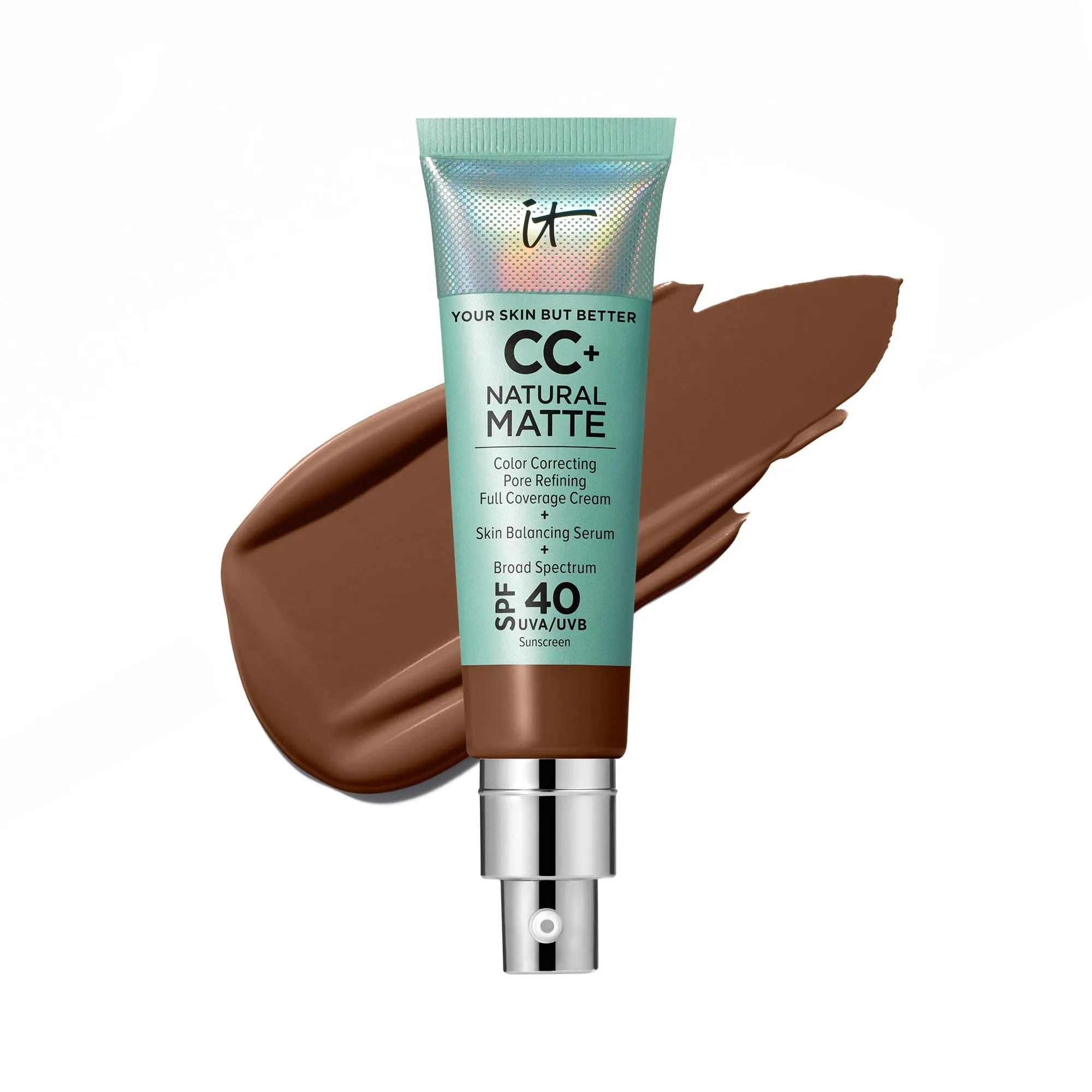 IT Cosmetics CC  Cream Natural Matte Foundation with SPF 40 - Shine-Reducing & Long-Wear Full Coverage Foundation For Oily Skin - With Hyaluronic Acid - Fragrance Free & Non-Comedogenic - 1.08 fl oz