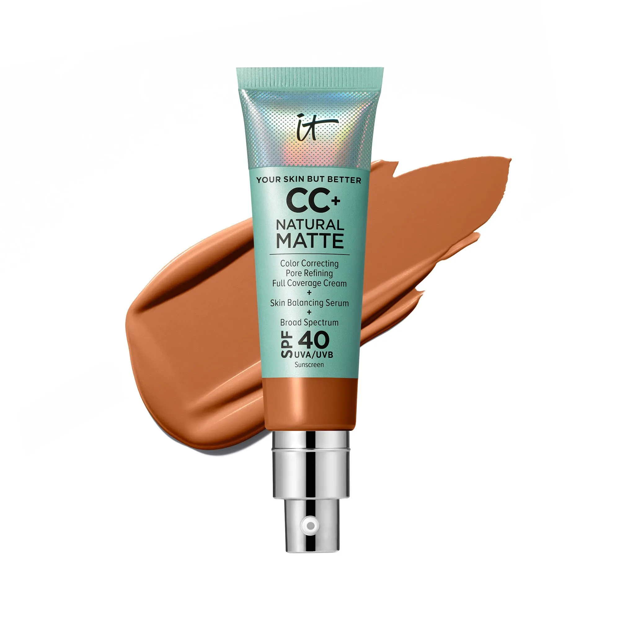IT Cosmetics CC  Cream Natural Matte Foundation with SPF 40 - Shine-Reducing & Long-Wear Full Coverage Foundation For Oily Skin - With Hyaluronic Acid - Fragrance Free & Non-Comedogenic - 1.08 fl oz