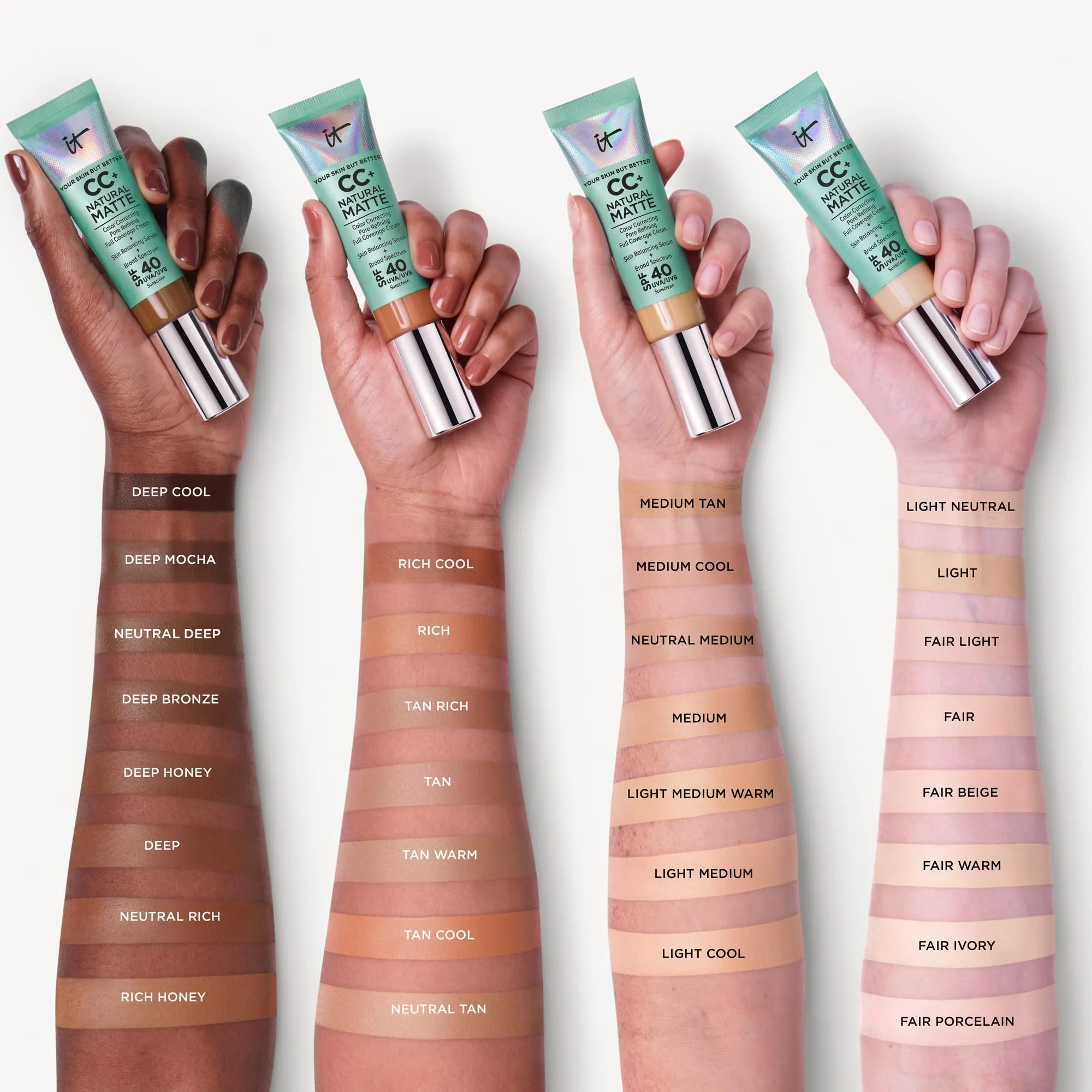 IT Cosmetics CC  Cream Natural Matte Foundation with SPF 40 - Shine-Reducing & Long-Wear Full Coverage Foundation For Oily Skin - With Hyaluronic Acid - Fragrance Free & Non-Comedogenic - 1.08 fl oz