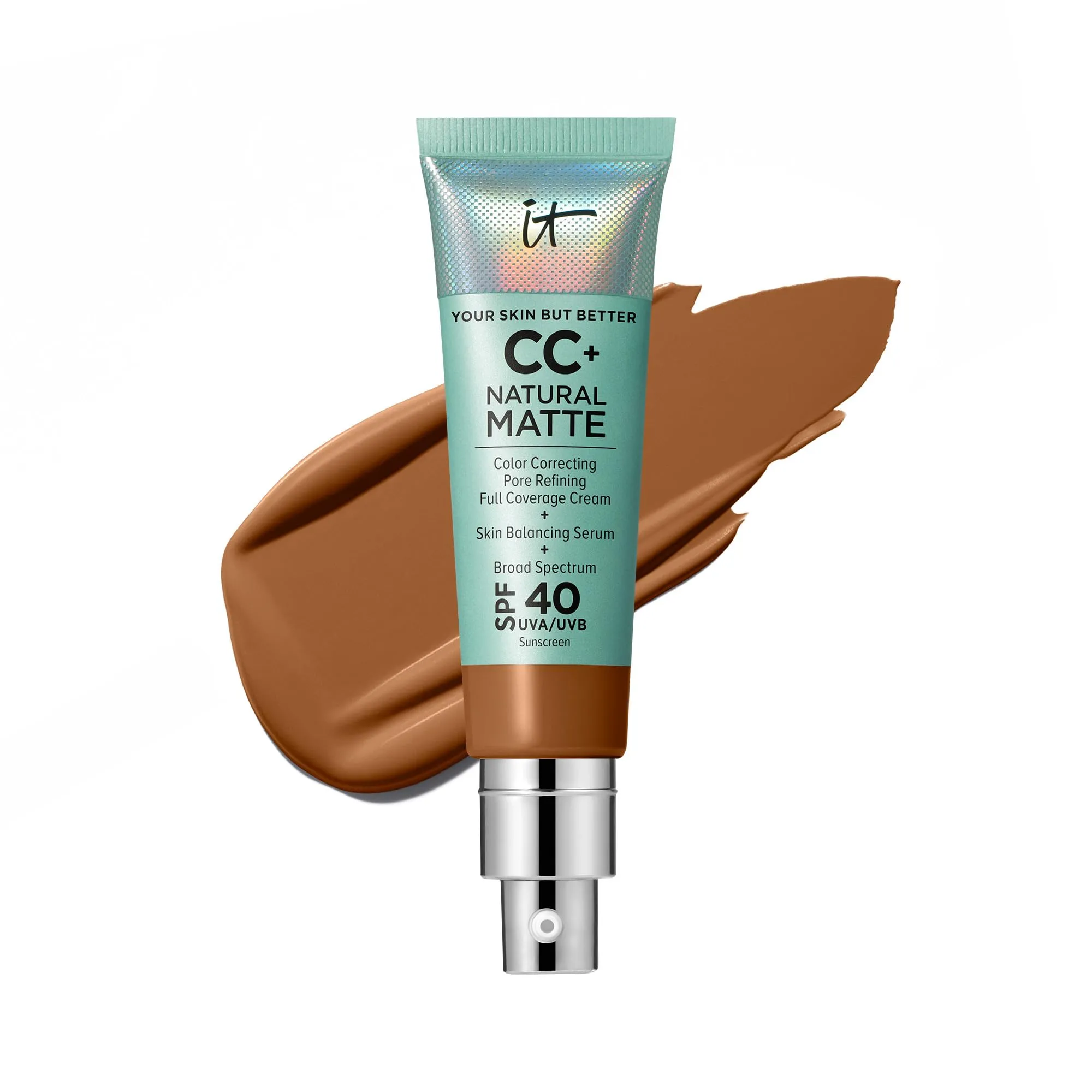 IT Cosmetics CC  Cream Natural Matte Foundation with SPF 40 - Shine-Reducing & Long-Wear Full Coverage Foundation For Oily Skin - With Hyaluronic Acid - Fragrance Free & Non-Comedogenic - 1.08 fl oz