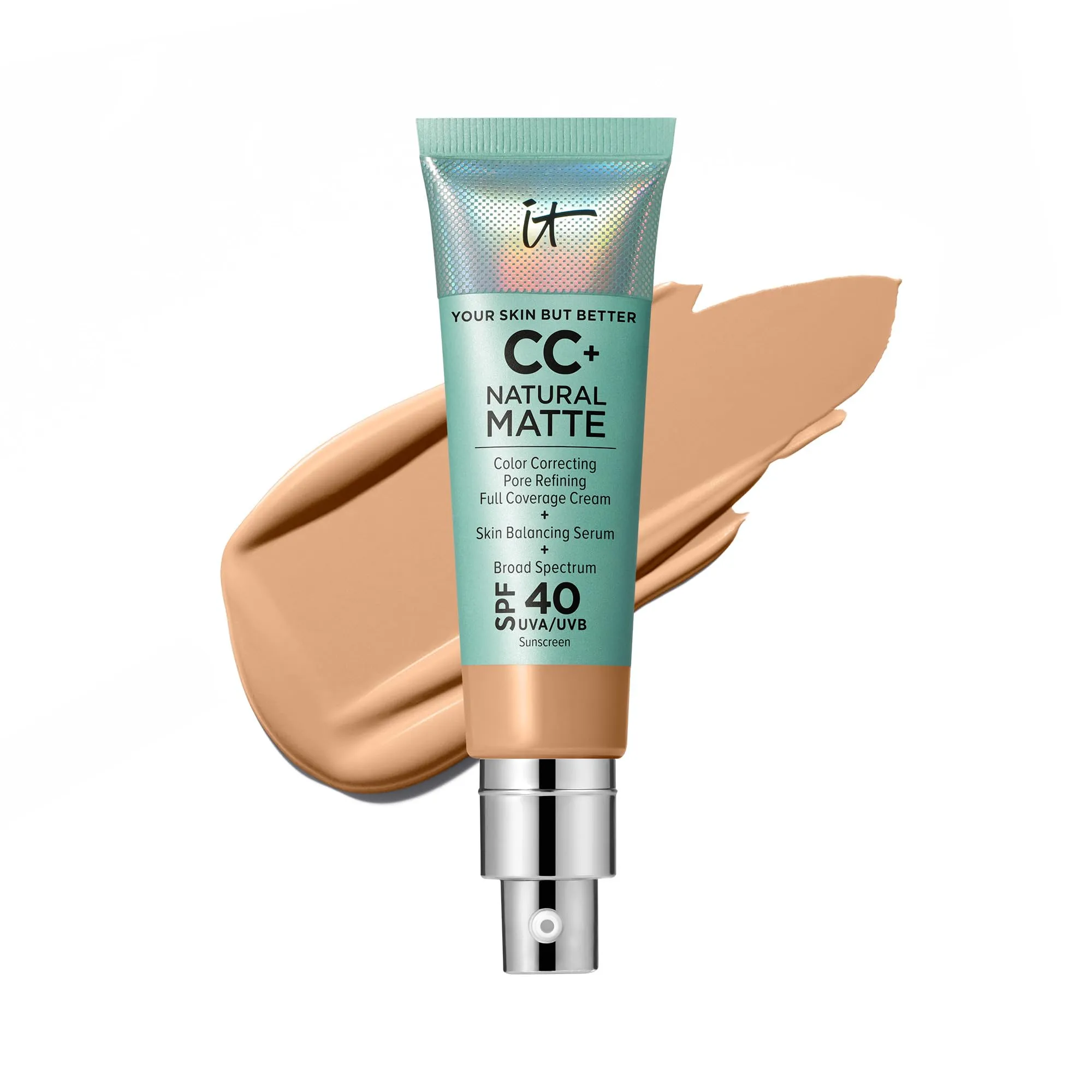 IT Cosmetics CC  Cream Natural Matte Foundation with SPF 40 - Shine-Reducing & Long-Wear Full Coverage Foundation For Oily Skin - With Hyaluronic Acid - Fragrance Free & Non-Comedogenic - 1.08 fl oz