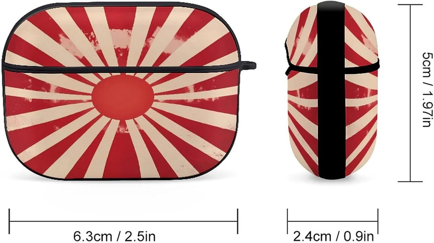 Japan Flag Vintage Rising Sun Symbol Earbud Case Bluetooth Headphone Case Full Protective Case with Keychain Compatible with Airpods Pro Black-Style