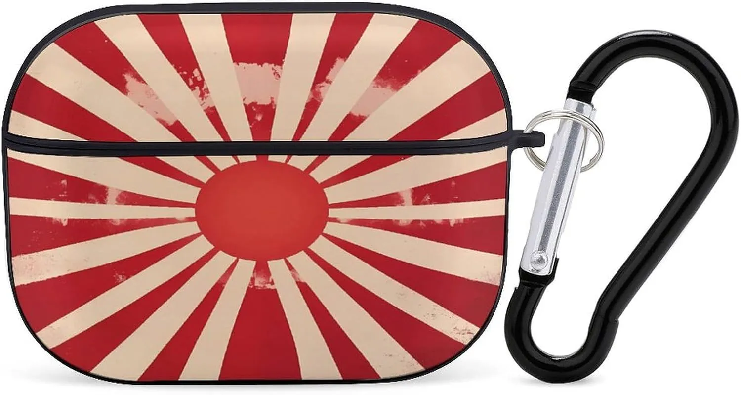 Japan Flag Vintage Rising Sun Symbol Earbud Case Bluetooth Headphone Case Full Protective Case with Keychain Compatible with Airpods Pro Black-Style
