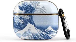 Japanese Huge Wave Slim Travel Carrying Headphone Case Compatible with AirPods Smart Hard Shell Cover