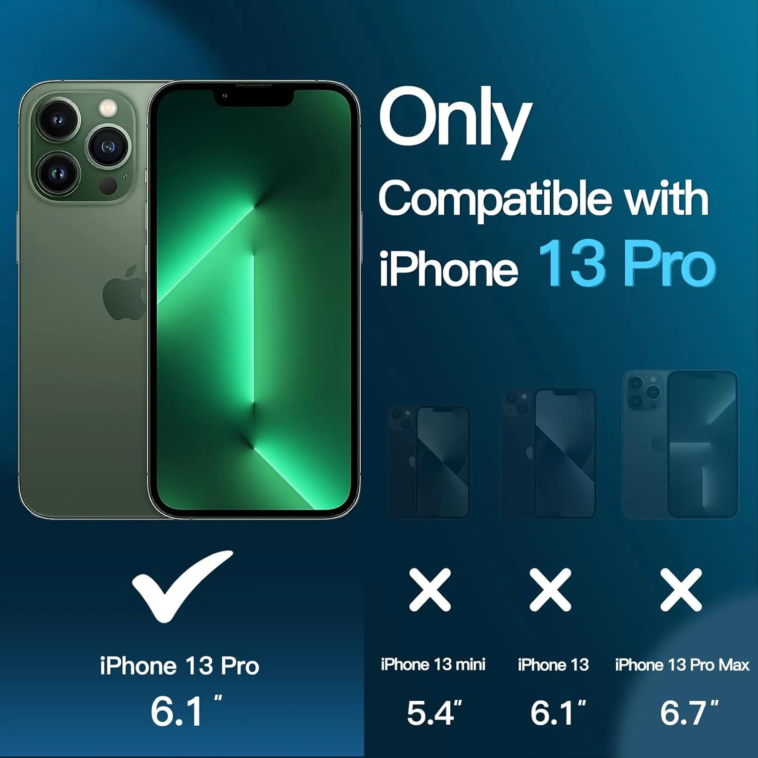 JETech 3 in 1 Magnetic Case for iPhone 13 Pro 6.1-Inch with 2-Pack Tempered Glass Screen Protector, Compatible with MagSafe, Translucent Matte Back Shockproof Phone Cover (Dark Green)