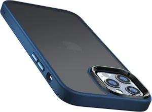 JIFVIK Compatible with iPhone 13 Pro Max Case, [Metal Button] [Silky Touch] Translucent Matte Hard PC Back Soft TPU Edge, Airbag Shockproof Protective Phone Case for iPhone 13 Pro Max 6.7'' (Blue)