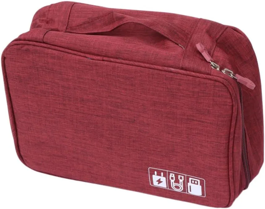 jojofuny Data Cable Storage Bag Cable Management Bag for Travel Electronics Accessories Organizer Water-resistant Scratch-proof Detachable Partition (wine)