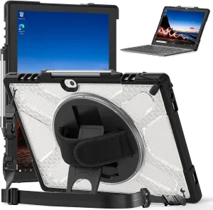 Junfire Protective Case for Lenovo Thinkpad X12 12-inch, Shockproof Case for Lenovo Thinkpad X12 Gen2 with [360Rotating Kickstand]&[Hand Strap], Compatible with Detachable Keyboard-Clear
