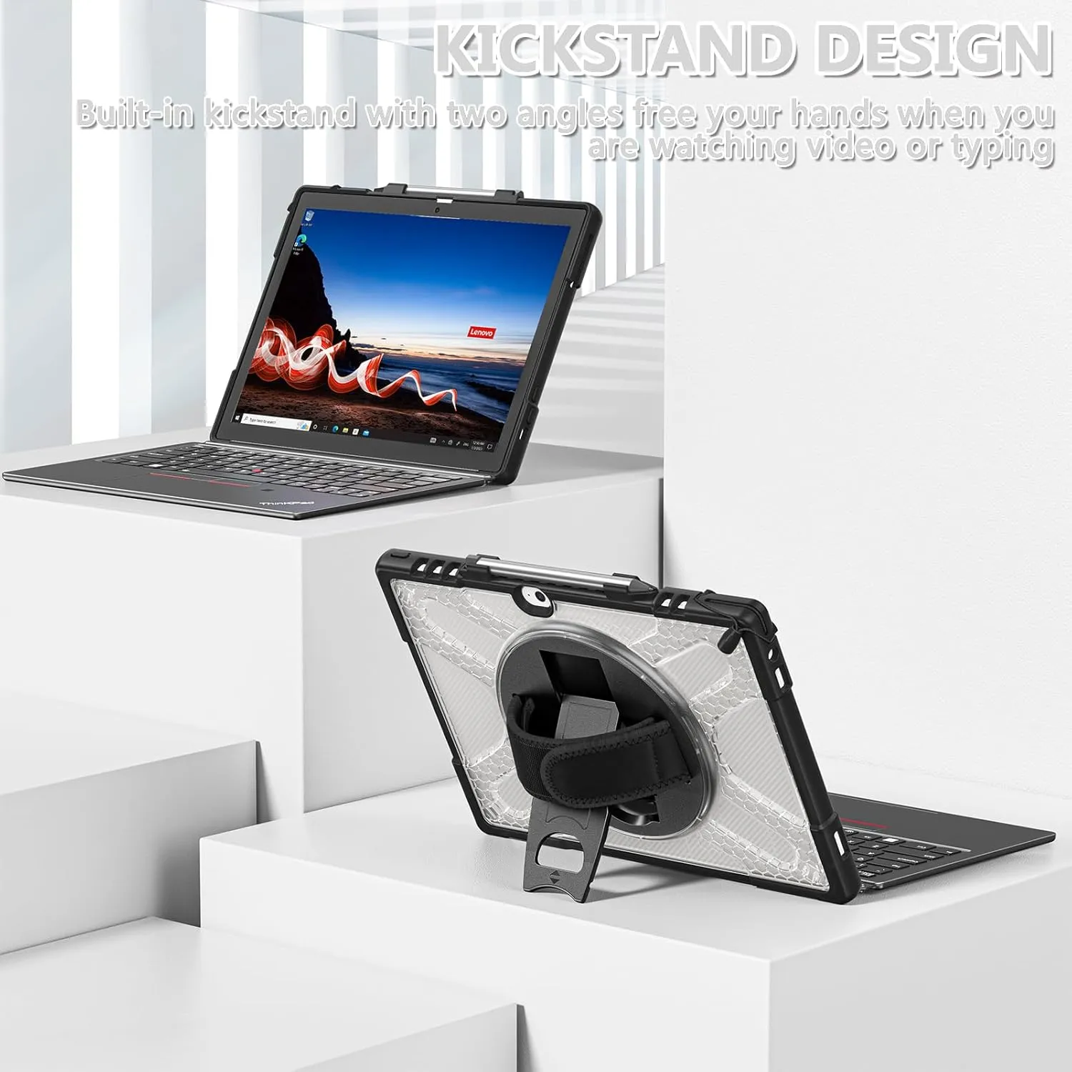 Junfire Protective Case for Lenovo Thinkpad X12 12-inch, Shockproof Case for Lenovo Thinkpad X12 Gen2 with [360Rotating Kickstand]&[Hand Strap], Compatible with Detachable Keyboard-Clear