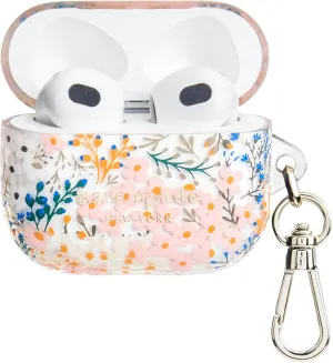 kate spade new york AirPods Protective Case with Keychain Ring - Multi Floral Rose, Compatible with Airpods 3rd Generation