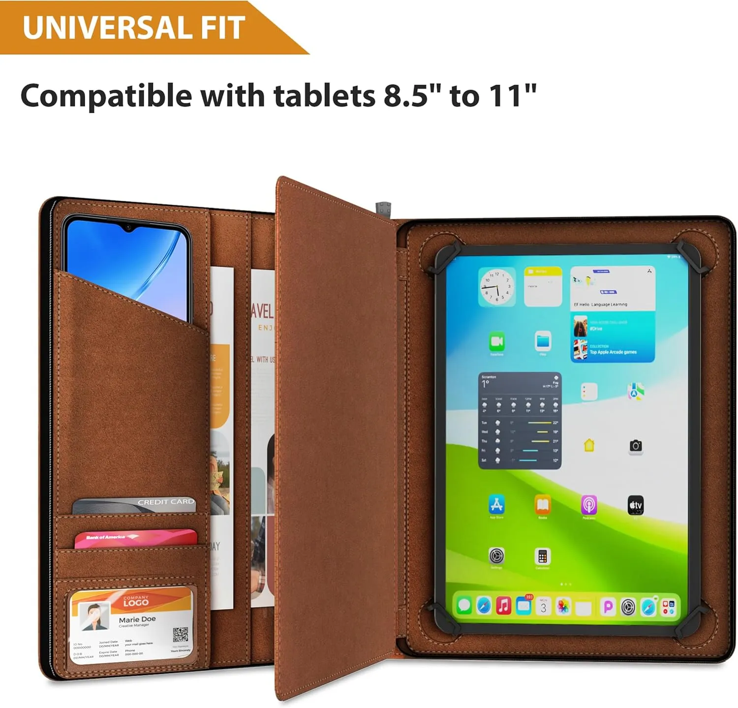 KHOMO Universal Padfolio Case  Tablet Portfolio Organizer with Notepad Holder  Compatible with iPad 10th/11th Gen, iPad Pro 11, iPad 7/8/9 (10.2", 10.9", 9.7")
