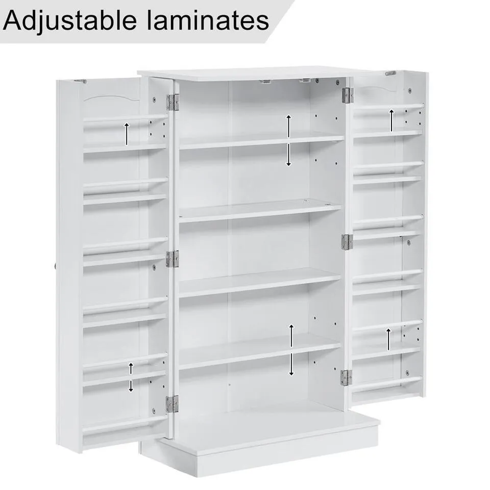Kitchen Pantry Cabinet, Adjustable Shelves, Large Storage, White