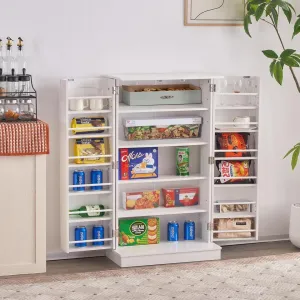 Kitchen Pantry Cabinet, Adjustable Shelves, Large Storage, White