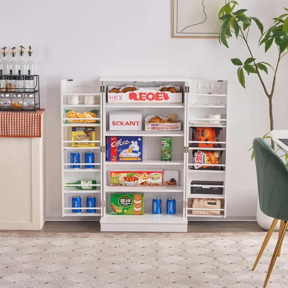 Kitchen Pantry Cabinet, Adjustable Shelves, Large Storage, White