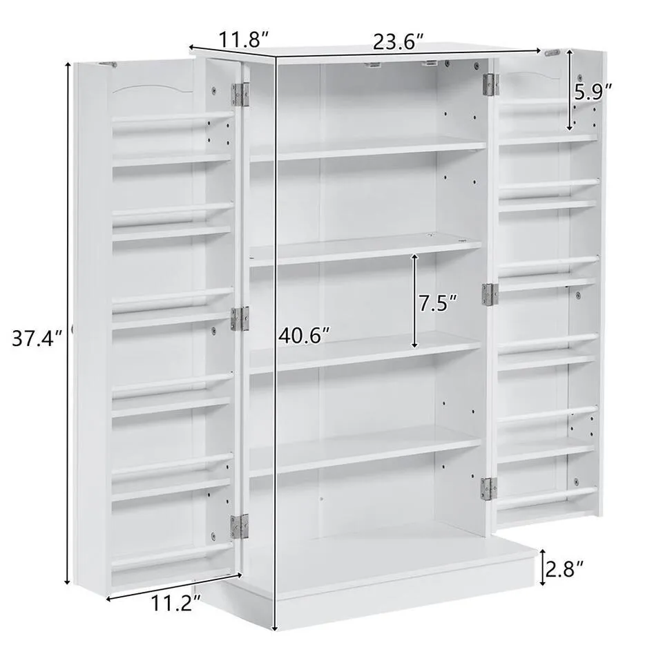 Kitchen Pantry Cabinet, Adjustable Shelves, Large Storage, White