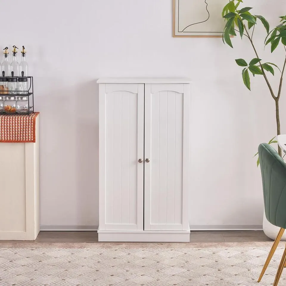 Kitchen Pantry Cabinet, Adjustable Shelves, Large Storage, White
