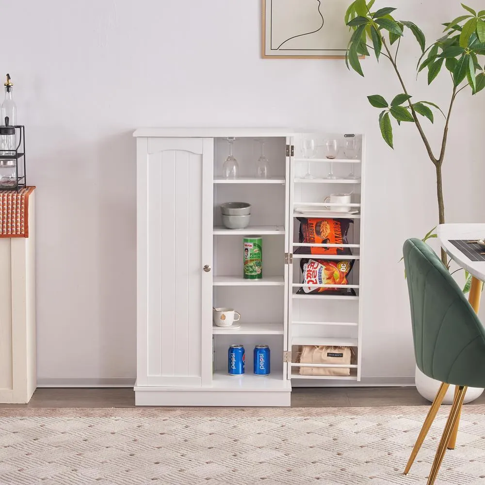 Kitchen Pantry Cabinet, Adjustable Shelves, Large Storage, White
