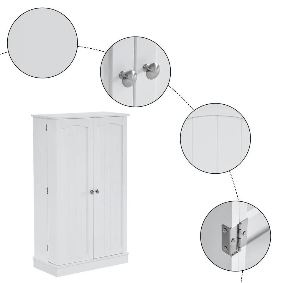 Kitchen Pantry Cabinet, Adjustable Shelves, Large Storage, White