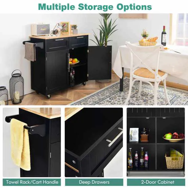 Kitchen Rolling Island Storage Cart With Wheels