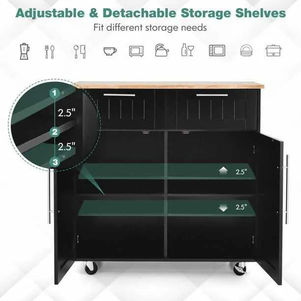 Kitchen Rolling Island Storage Cart With Wheels