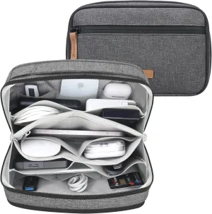 Lacdo Electronic Organizer Accessory for MacBook Charger, Cables, Power Bank, Hard Drive, Travel Cords, SD Card, Water-resistant Storage Bag with Card Slots for Memory Card, Gray