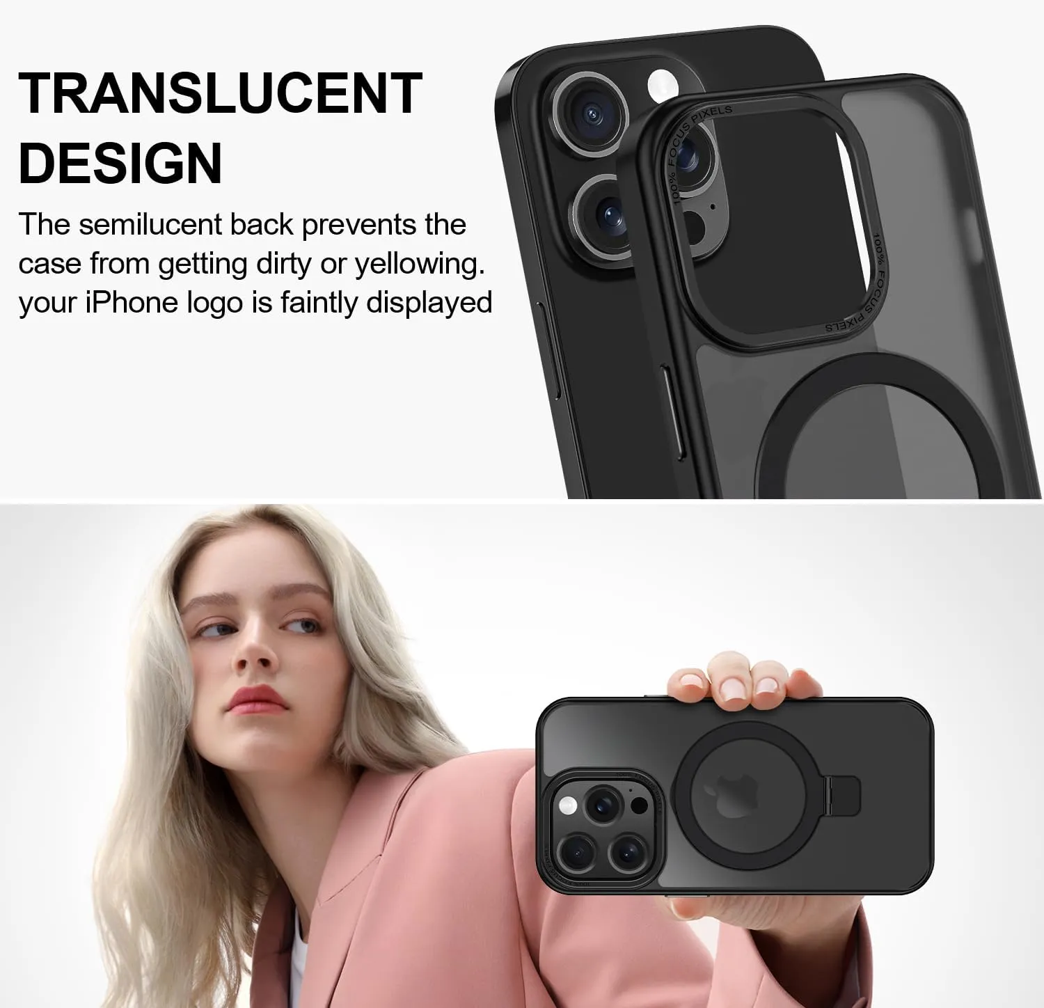 Lamcase for iPhone 14 Pro Max Case, Compatible with MagSafe, with Privacy Screen Protectors X2, [Magnetic Invisible Stand] [Camera Protection] Shockproof Slim Translucent Matte Phone Case, Black
