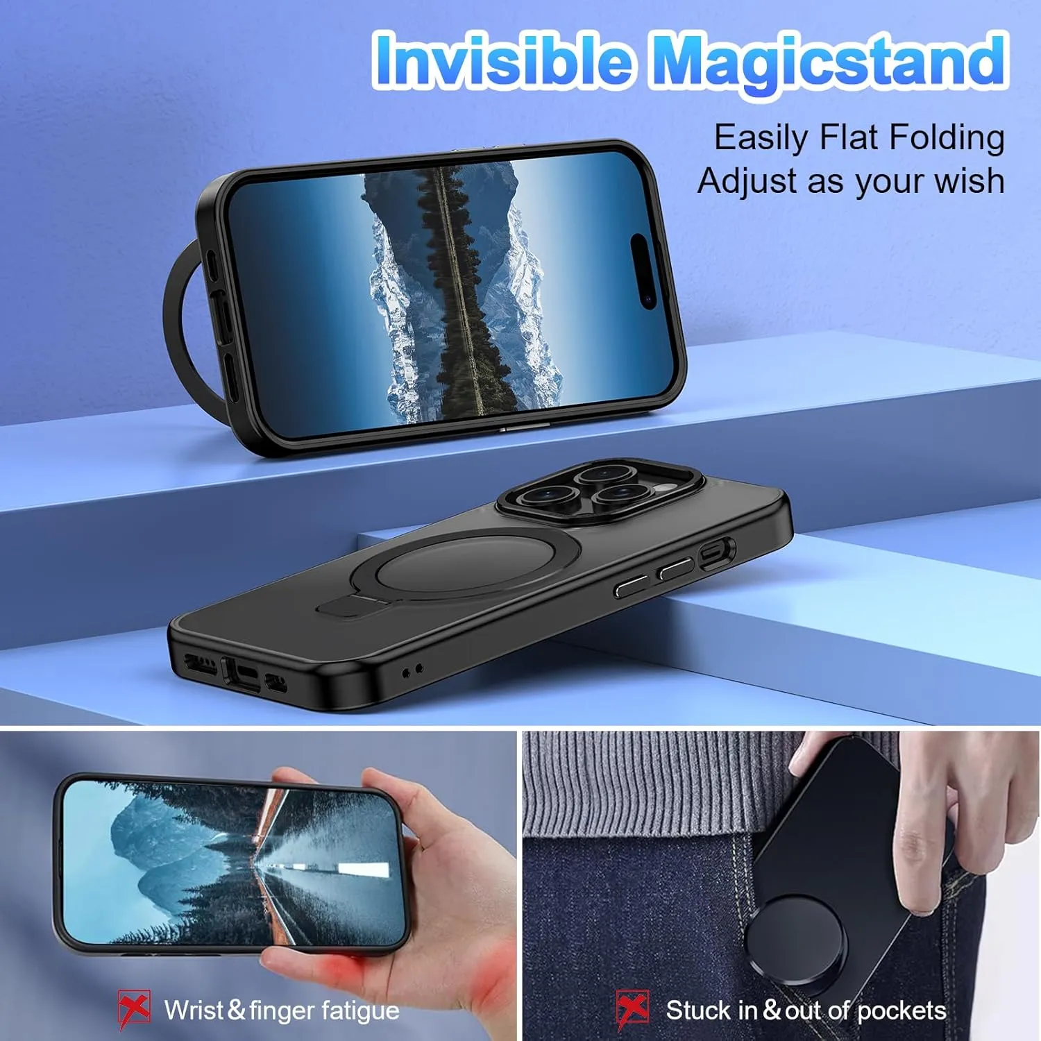 Lamcase for iPhone 14 Pro Max Case, Compatible with MagSafe, with Privacy Screen Protectors X2, [Magnetic Invisible Stand] [Camera Protection] Shockproof Slim Translucent Matte Phone Case, Black